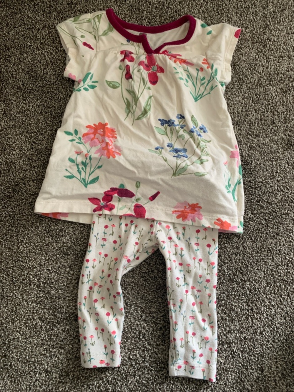 Girls' White Floral Set with Pink Trim